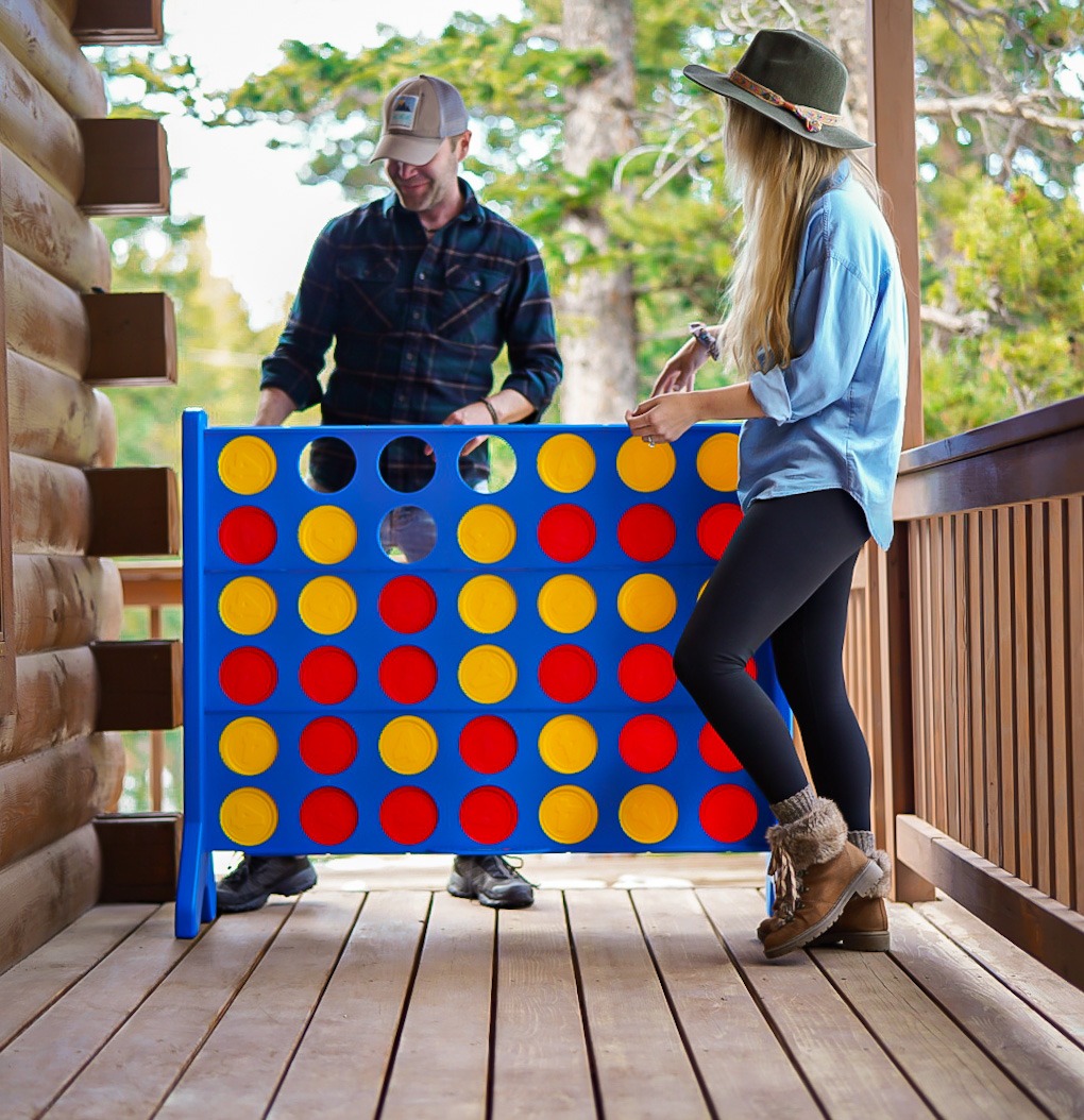 Giant Connect Four game set up on the deck