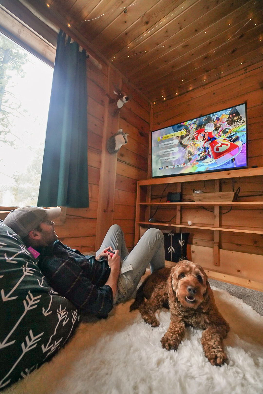 Nintendo Switch and video games set up in the bunk room